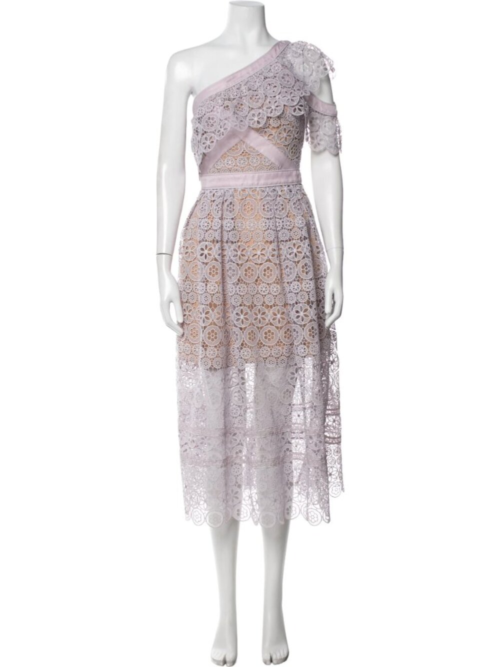 Self-Portrait Lilac One Shoulder Floral Lace Dress